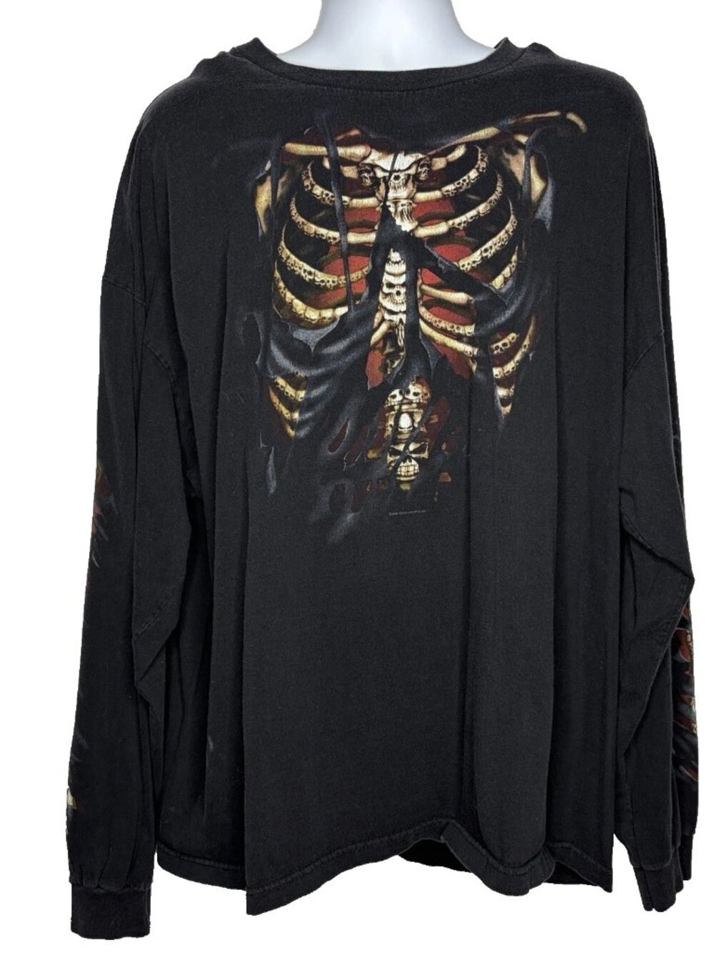 Vintage Y2K Hot Leathers Black T-shirt Size 3XL Skull Skeleton Biker Goth Horror